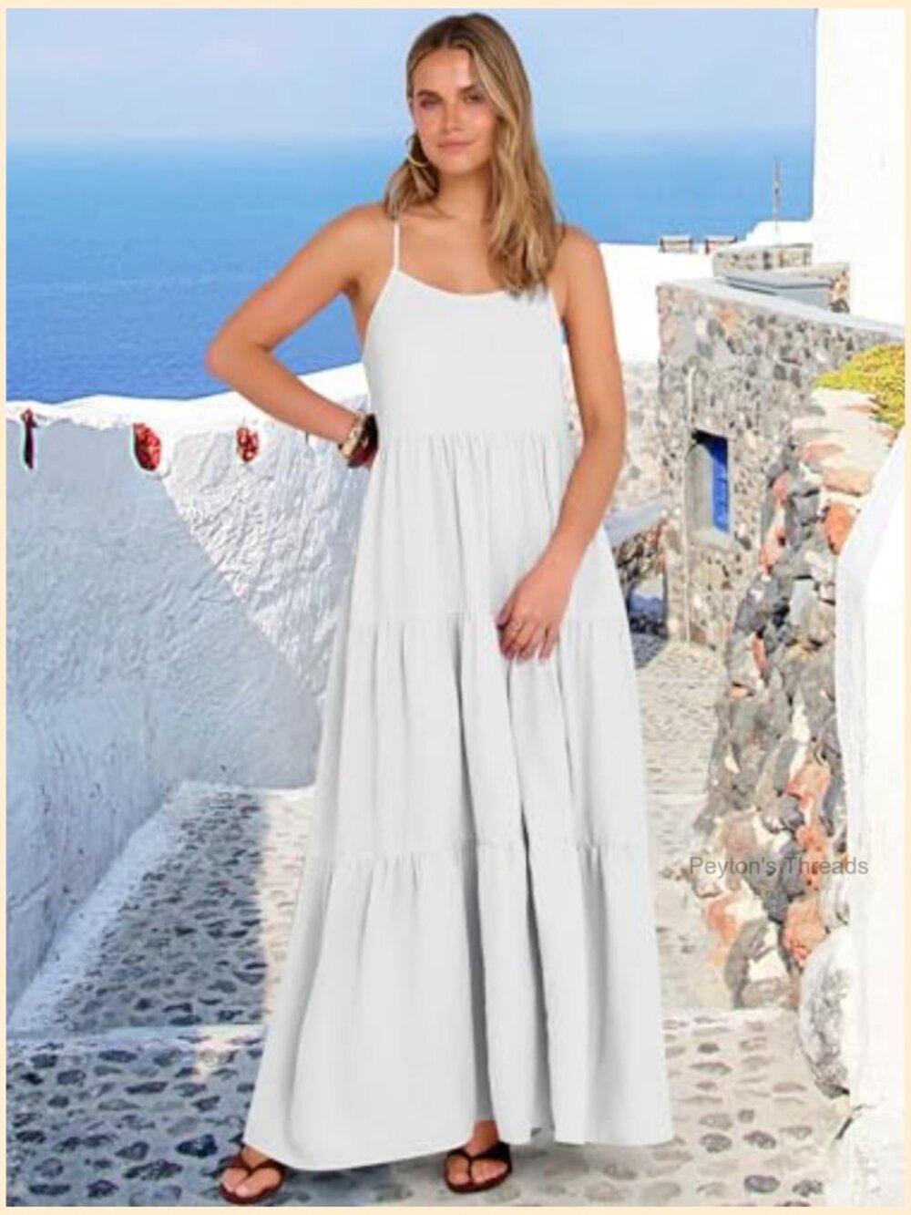 Sleeveless Maxi Dress Tiered A-Line Spaghetti Strap Boho Sundress Flowy Beach - Picture 3 of 7